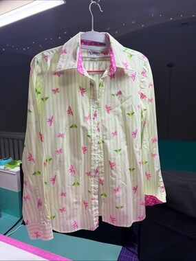 Lilly Pulitzer Pink Polka-Trim Butterfly Stripe Button-Up